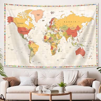 Mapa-múndi Tapeçaria Mapa do Mundo Tapeçaria Educacional para Crianças, Decoração de Parede de Mapas para Sala de Aula, Quarto, Sala de Estar, Dormitório, Decoração de Casa 152 cm