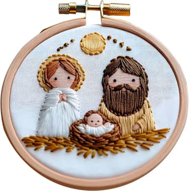 Roioiow Kit de arte DIY bordado de presépio – Conjunto completo de materiais para pontos, feltragem com agulha, aro de 15 cm, presente para iniciantes e artesãos experientes, Natal