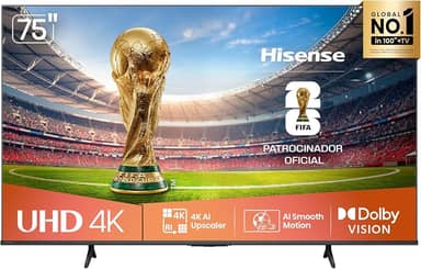 Hisense Smart TV 4K 75" Polegadas 75A6NV com Dolby Vision, HDR10, HLG, DTS Virtual X, Compatibilidade Alexa e Google Home