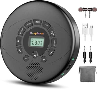 Leitor de CD portátil, recarregável Discman, leitor de CD Walkman com alto-falante, fones de ouvido, CD-R, MP3 USB playable, anti Skip CD Play para carro, adequado para uso pessoal ou multiusuários