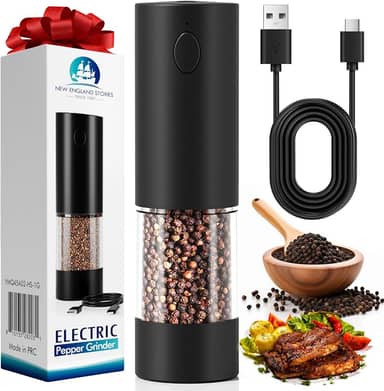 Conjunto de moedor elétrico de sal e pimenta, moedores de pimenta automáticos e moedores de sal recarregáveis por USB com luz LED, grande capacidade de 100 ml, grossura ajustável, operação com uma mão