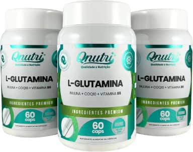 Kit 3x L-Glutamina Qnutri Suplemento Natural Aminoácidos 60 cápsulas
