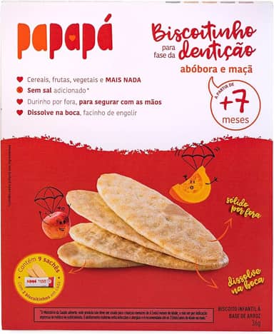 Papapá, Biscoitinho para Fase de Dentição, Sabor Abóbora & Maçã, 36g, Sem Corantes, Sem Conservantes Artificiais