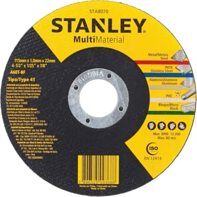 STANLEY Disco Abrasivo de Corte Multi Material de 4.1/2 Pol. x 1.0mm x 7/8 Pol. (114mm x 1.0mm x 22mm) STA8070