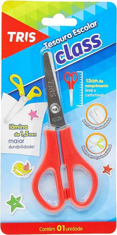 Tesoura Escolar Class - 13Cm - Azul - Cart C/1 Un - Tris