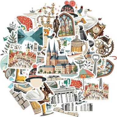 35 peças Alemanha Tour Arquitetura Marcos Cultura Papelaria Adesivos Pacote de Adesivos Vintage Alemanha Marcos Adesivos para Notebook Bagagem Celular Copo DIY Laptop Scrapbook Bicicleta