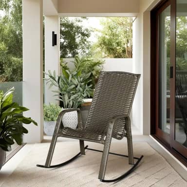 Cadeira Balanço Aconchego Poltrona para Varanda Descanso Àrea Jardim Fibra Sintética (Junco cor Argila)