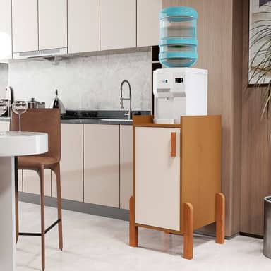 Balcão Aparador para Bebedouro, 1 Porta, Pés em Madeira, Branco e Natural (Cedro/Off White)