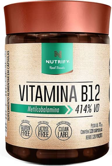 Nutrify Vitamina B12 - Metilcobalamina 414% VD - Multivitamínico - Suplemento Alimentar para Melhorar o Metabolismo Energético - Vegano e Livre de Aditivos Artificiais - 120 Cápsulas