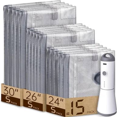 Sacos de vácuo para viagem com bomba de ar recarregável, pacote com 15 sacos de compressão para bagagem e mala, economia de espaço para roupas e viagens