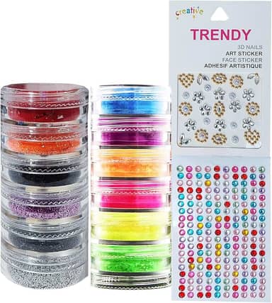 Sombra Neon 6 Cores Luz Negra + Glitter 6 Cores Sortidas + Face Jewels - Maquiagem Carnaval Festa Balada Halloween