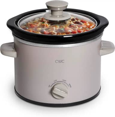 COOK WITH COLOR Mini Panela Elétrica Redonda De Cozimento Lento 2 Qt - Configurações Ajustáveis, Cerâmica Removível, Tampa Vidro Temperado, Lavável Na Máquina Lavar Louças, Alças Laterais Frias Ao T