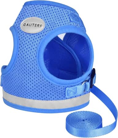 Arneses para gatos e filhotes com conjunto de trelas, arnês para gatos à prova de fuga, colete de malha macia refletivo ajustável adequado para filhotes de cachorro gatinho coelho furões arnês externo