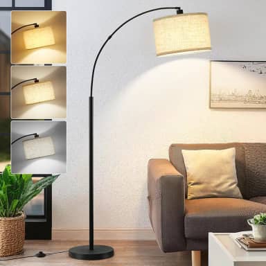 Luvkczc Lâmpadas de piso de arco de 180 cm para sala de estar, lâmpada de pé com cabeça ajustável, lâmpada de poste alto com interruptor de pé, luz de leitura arqueada para quarto, escritório, lâmpada