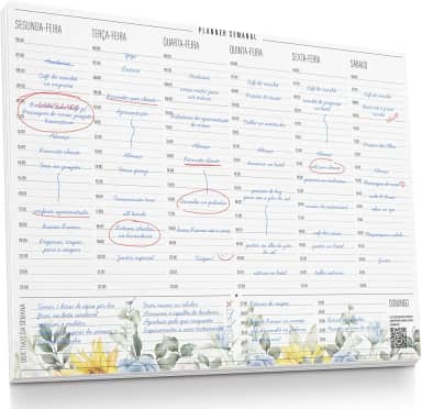 Planner Semanal com Horário A4 – Organização Semanal, Agenda de Mesa com Estampa Floral, 50 Folhas