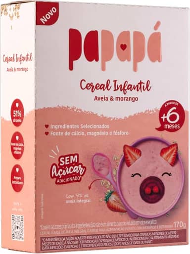 Papapá, Cereal infantil, Petit Cereal, Avêia Integral com Morango & Beterraba, Caixa, 170g, Rosa