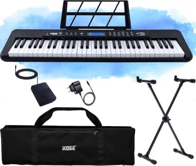 Kit Teclado Musical Eletrônico Kobe KB-300 5/8 61 Teclas Sensitivas ao Toque com Pedal Sustain Capa e Estante