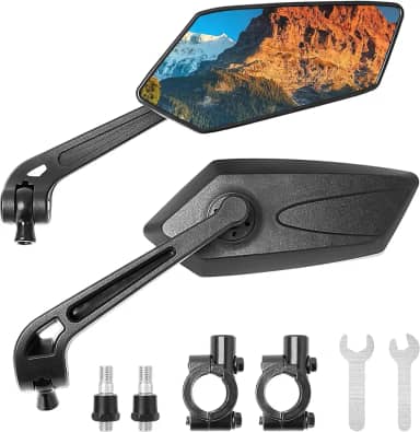 EcoE Novo espelho de guidão para bicicleta, espelho retrovisor giratório ajustável, espelho de vidro transparente dobrável seguro para bicicleta de estrada de montanha, bicicleta, motocicleta elétrica