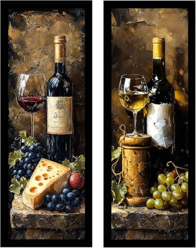 Kit 2 quadros 18x45 cm moldura e vidro, vinho, pintura (Branco)