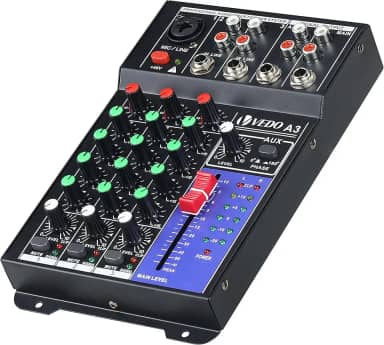 Console de mixagem de som 3 canais,48v de alimentação phantom sistema estéreo Adequado para uso em carros, microfones, instrumentos musicais ou equipamentos de áudio (CD players), computadores, etc.