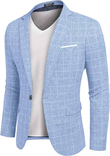 Blazer masculino casual, leve, esportivo, com um botão, textura de linho
