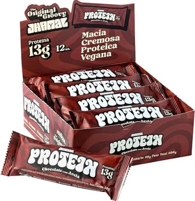 JHAMAL Barra de Proteína Vegan de Avelã - Cremosa, Saudável, Rica em Proteínas - Vegana, Sem Glúten, Sem Adição de Açúcar, Sem OGM - Caixa com 12 um