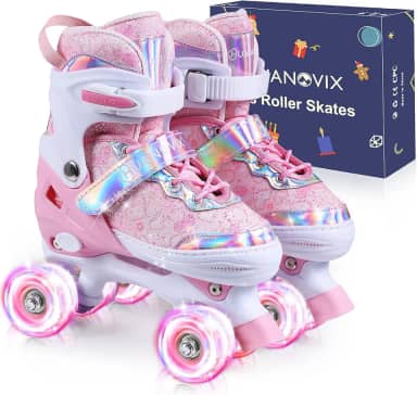 Patins infantis para meninas, 4 tamanhos, ajustáveis para iniciantes de 3 a 12 anos, com rodas iluminadas e proteção de segurança, para esportes internos e externos - presentes legais de