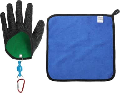 Luvas de pesca com liberação magnética, luvas profissionais de pescador, antiderrapante, resistente a perfurações, filete, com toalha para limpeza das mãos, preta (esquerda)