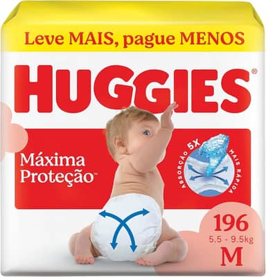 Fralda Descartável Huggies Máxima Proteção Tamanho M 196 unidades – Nova Supreme Care fralda aberta com tecnologia Xtra-Flex, canais em X que se adaptam aos movimentos e máxima proteção sem fralda caída (embalagem pode variar)