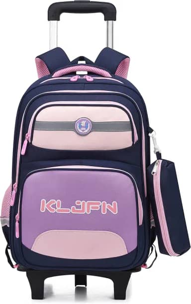 Mochila de Rodinhas Infantil em Tecido Oxford Impermeável e com Grande Capacidade para Estudantes de 6 a 12 Anos - Modelo de Duas Rodas (Azul+roxo)