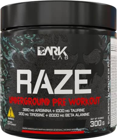 Pré-Treino Raze Underground Dark Lab, 300g, Pré-Treino, Melancia, Sem Cafeína