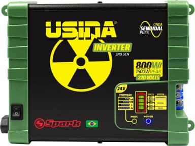 USINA Inversor 800W Onda Senoidal Pura, Off-Grid, Entrada 24VDC, Saída 220VAC, Pico 1600W