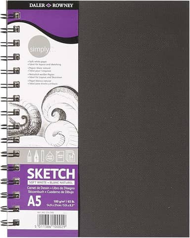 DALER ROWNEY Simply Sketchbook, Papel para Desenho em Caderneta, com Espiral, Tamanho A5, Gramatura 100 g/m²