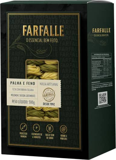 Macarrão Palha e Feno Artesanal 500g - Feito com Farinha Italiana Moldada e Secada Lentamente - Pasta italiana artesanal FARFALLE