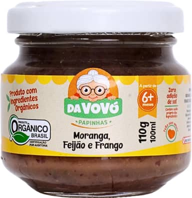 Da Vovó, Papinha Infantil, Linha +6, Orgânica, Sabor Moranga, Feijão e Frango, 100ml