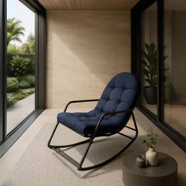 Cadeira Sossego Poltrona de Balanço e Descanso para Área Externa Coberta Estrutura de Metal Preta Almofada Acolchoada (Azul)