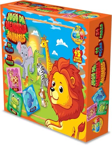 GGB Plast Brinquedos - Jogo de Memória Animais da Selva 48 Peças (24 Pares) - Estímulo ao Aprendizado - 3 Anos