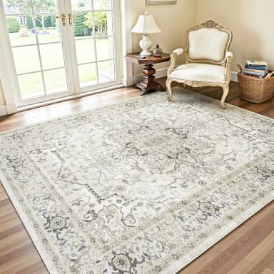 Lofus Tapetes de área para sala de estar, tapete lavável, tapetes para quarto, cozinha, tapete boho vintage, macio, antiderrapante, tapete de área grande para escritório, sala de jantar, bege e marrom