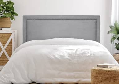 Cabeceira Casal Reta Luxo 140x60 Suede Cinza - Tachas Fumê