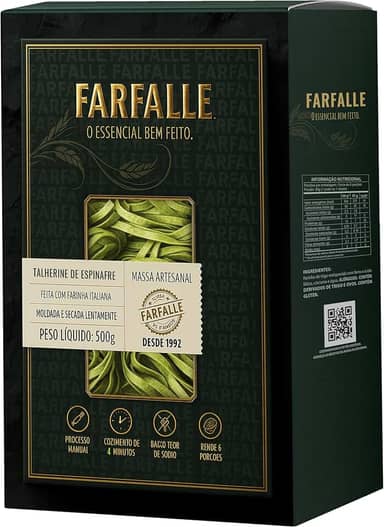 Macarrão Talherine Espinafre Artesanal com Farinha Italiana Importada 500 g - Feito com Farinha Italiana Moldada e Secada Lentamente - Pasta Italiana Artesanal FARFALLE.