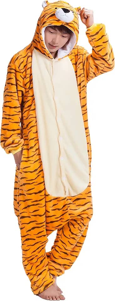 Pijama adulto Tigre peça única com capuz Kigurumi