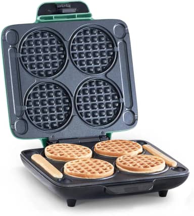 DASH Máquina de mini waffles múltiplos: quatro mini waffles, perfeito para famílias e indivíduos, superfícies antiaderentes duplas de 10 cm com liberação rápida e fácil limpeza - azul-piscina