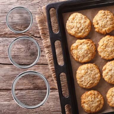 Conjunto de cortador de biscoito circular de 3 peças, suprimentos de cozimento de aço inoxidável para modelagem de biscoitos redondos sem esforço, biscoitos caseiros (5,5 cm, 6,5 cm, 7,5 cm)