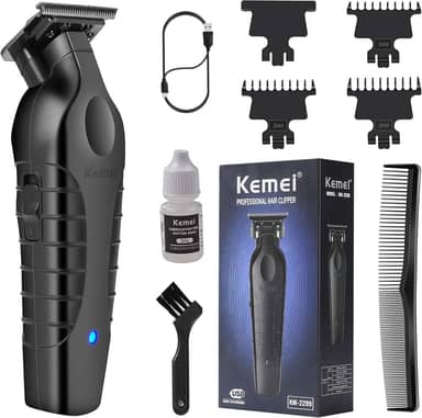 KEMEI Aparador de cabelo/barba profissional 2299 para barbeiro com lâmina T, recarregável sem fio