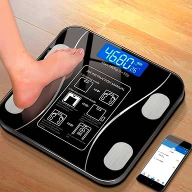 Balança Digital de Bioimpedância Bluetooth – Alta Precisão, Vidro Temperado, App Android/iOS, Mede Peso, Gordura, Massa Muscular, IMC – Ideal para Saúde, Academia e Banheiro.
