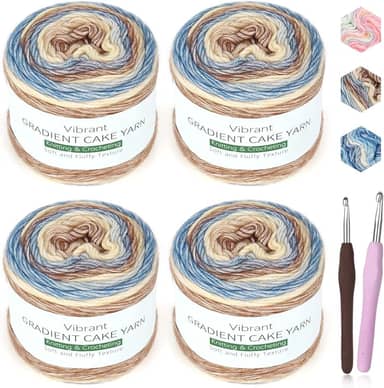 Katech Fio Fairyland para tricô de crochê - bolo de fio gradiente - pacote com 4 pacotes de 100 g - Soft DK leve #3-60% algodão 30% acrílico 10% lã - perfeito para cachecóis, xales, cobertores e