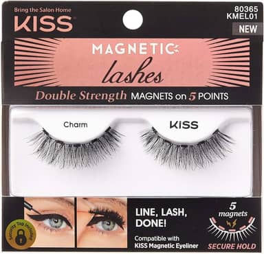 KISS Cílios magnéticos, pingente, 1 par de cílios postiços sintéticos com 5 ímãs de força dupla, resistente ao vento, cílios falsos testados por dermatologista duram até 16 horas