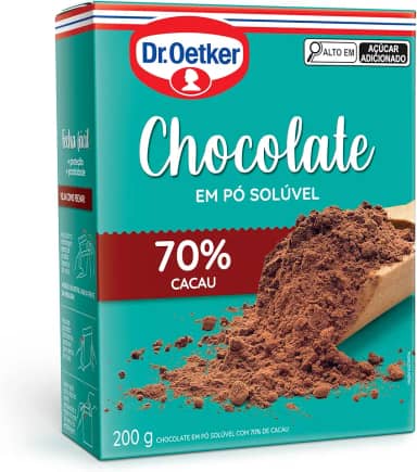 Dr. Oetker Chocolate em Pó Solúvel, 70% Cacau, Para Saborosas Receitas de Bolos, Tortas, Brigadeiros e Sobremesas com Chocolate, 200g