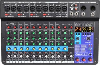 mesa de som, vedo A12 12 canais digital/número profissional portátil com reverb bluetooth usb interface audio/áudio mixer