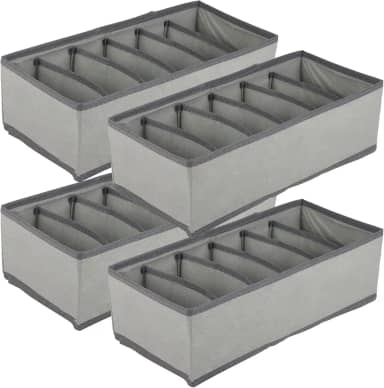 Kit 4 Organizadores de Gaveta Closet Guarda Roupa Intima Cueca Calcinha Sutiã 6 Divisórias (Cinza)